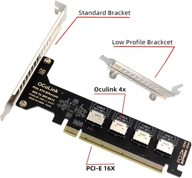 CY محول PCI-Express 4.0 PCIE 16x قابل للفصل إلى أربعة Oculink SFF-8612 SFF-8611 محول VROC Raid0 داخلي لقرص SSD U.2 eGPU محطة بطاقة الرسوم الخارجية - Image 5